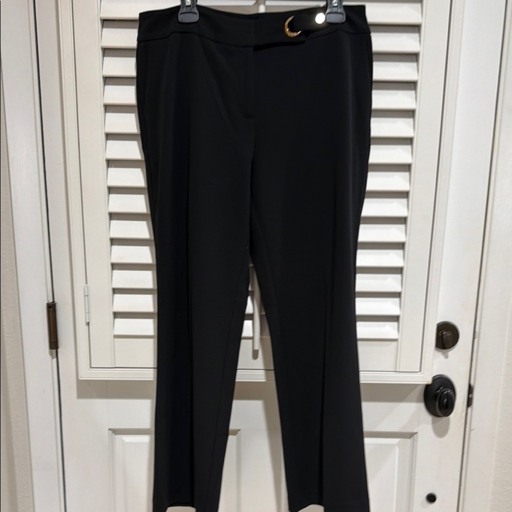Anne Klein Black Straight-Leg Dress Trousers with Ring Detail